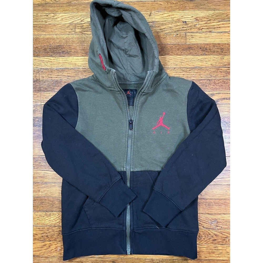 Nike Jordan Olive Green/Black Hoodie Youth Small Hooded Sweatshirt Full Zip Up